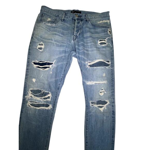 Mens 3x1 Slim Fit Jeans Medium Wash with Distressing Size 32 - Picture 3 of 5